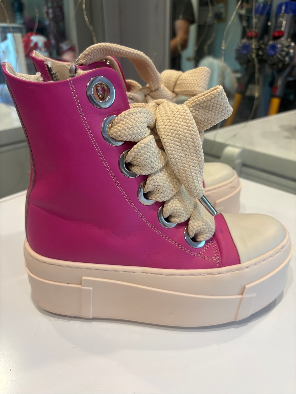 Christian Zerotre Women’s Pink High-Platform High-Top Sneakers/ Cream Accents